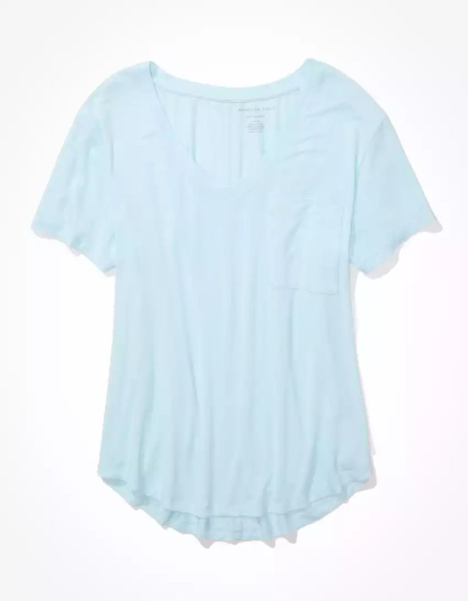 T Shirts American Eagle AE Soft & Sexy V-Neck Pocket Tee Bleu Clair Femme | ZLV-59274198